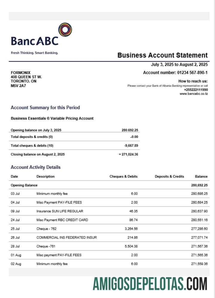 Imprimível Tanzânia BancABC Organization Statement Word And PDF modelo